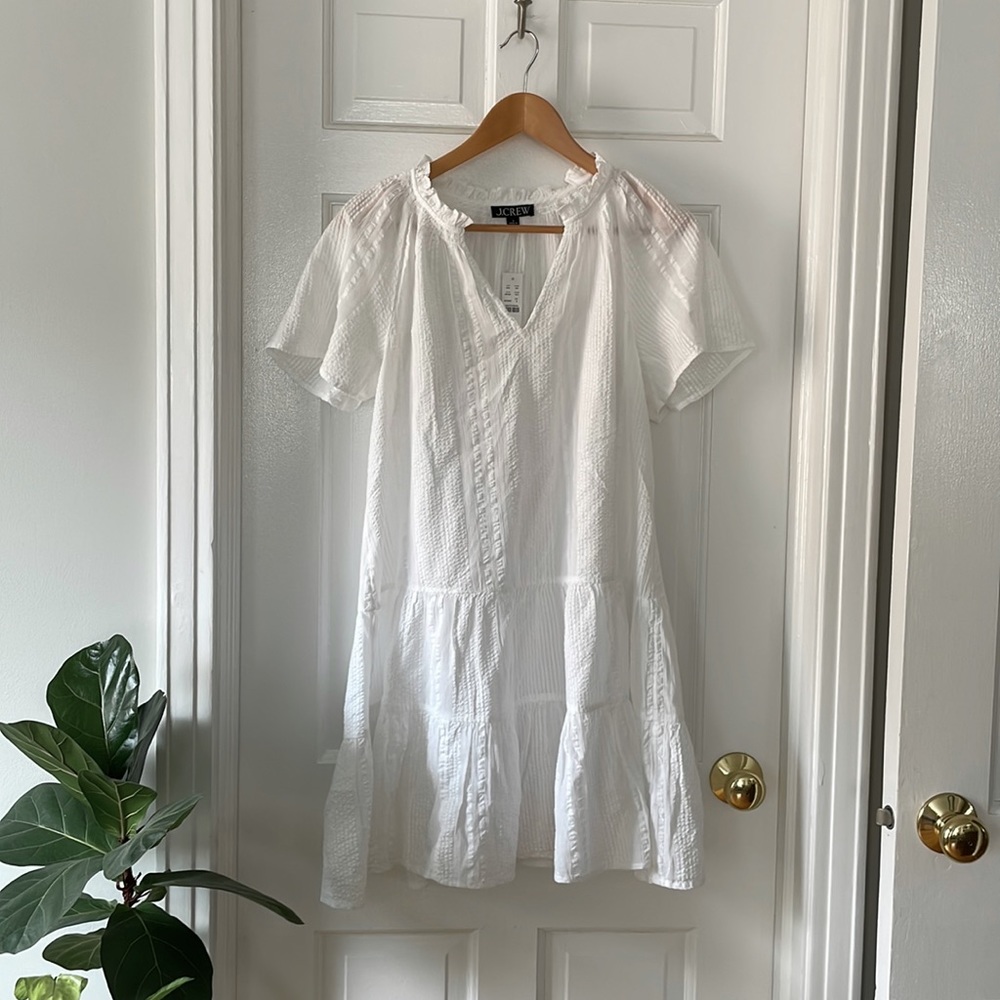 NWT J Crew white tiered dress in cotton dobby